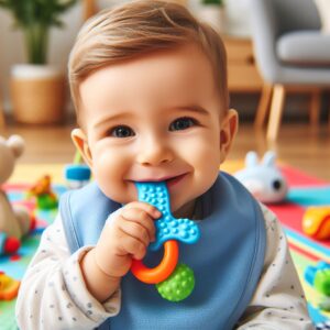 Baby chewing on a teether